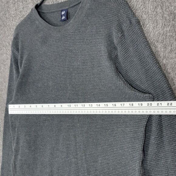Gap Shirt Mens L Gray Vintage Y2K Waffle Knit Long Sleeve Crew Neck Thermal Top - Picture 5 of 11